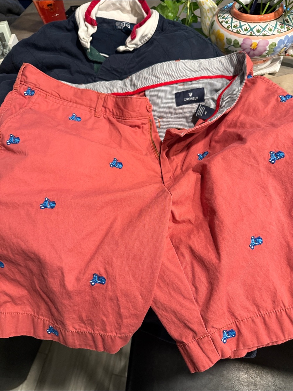 Daniel Cremieux Coral Shorts with Blue Scooter Embroidery
